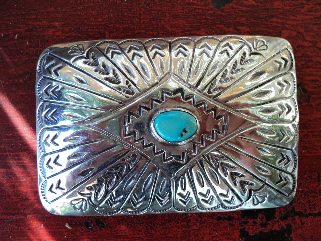 Native American Made Sterling Silver Belt Buckle, Albert Big Hand Hallmarked