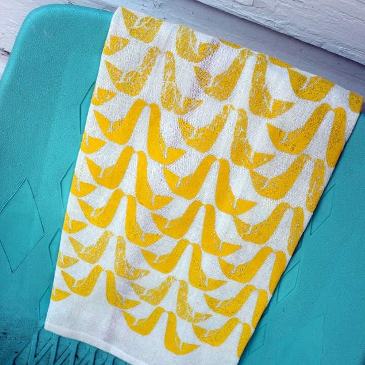 Yellow Partridges Screen-Printed Dishtowels-set of 2