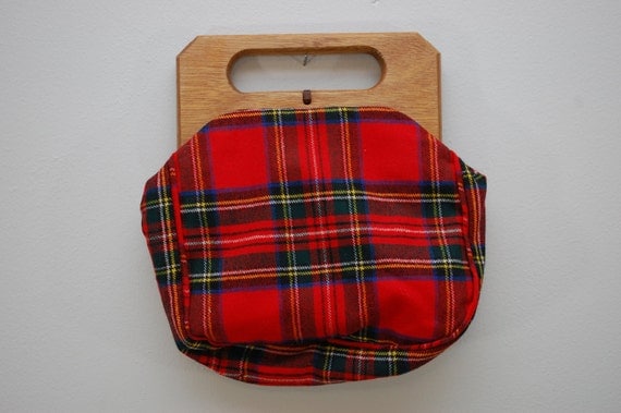 Vintage Tartan Plaid Wood Handled Handbag