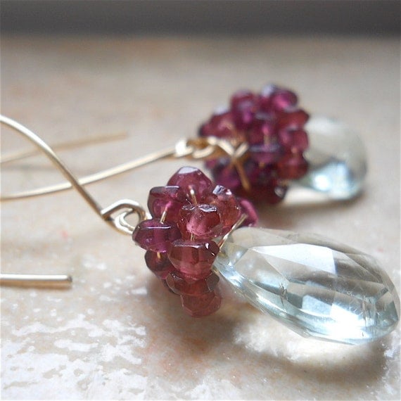 Pale Green Amethyst and Pink Zircon Earrings by YOURDAILYJEWELS from etsy.com