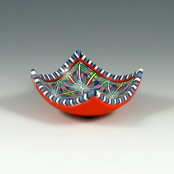 Polymer Clay Ring Bowl, Navy Blue, Tomato Red, White