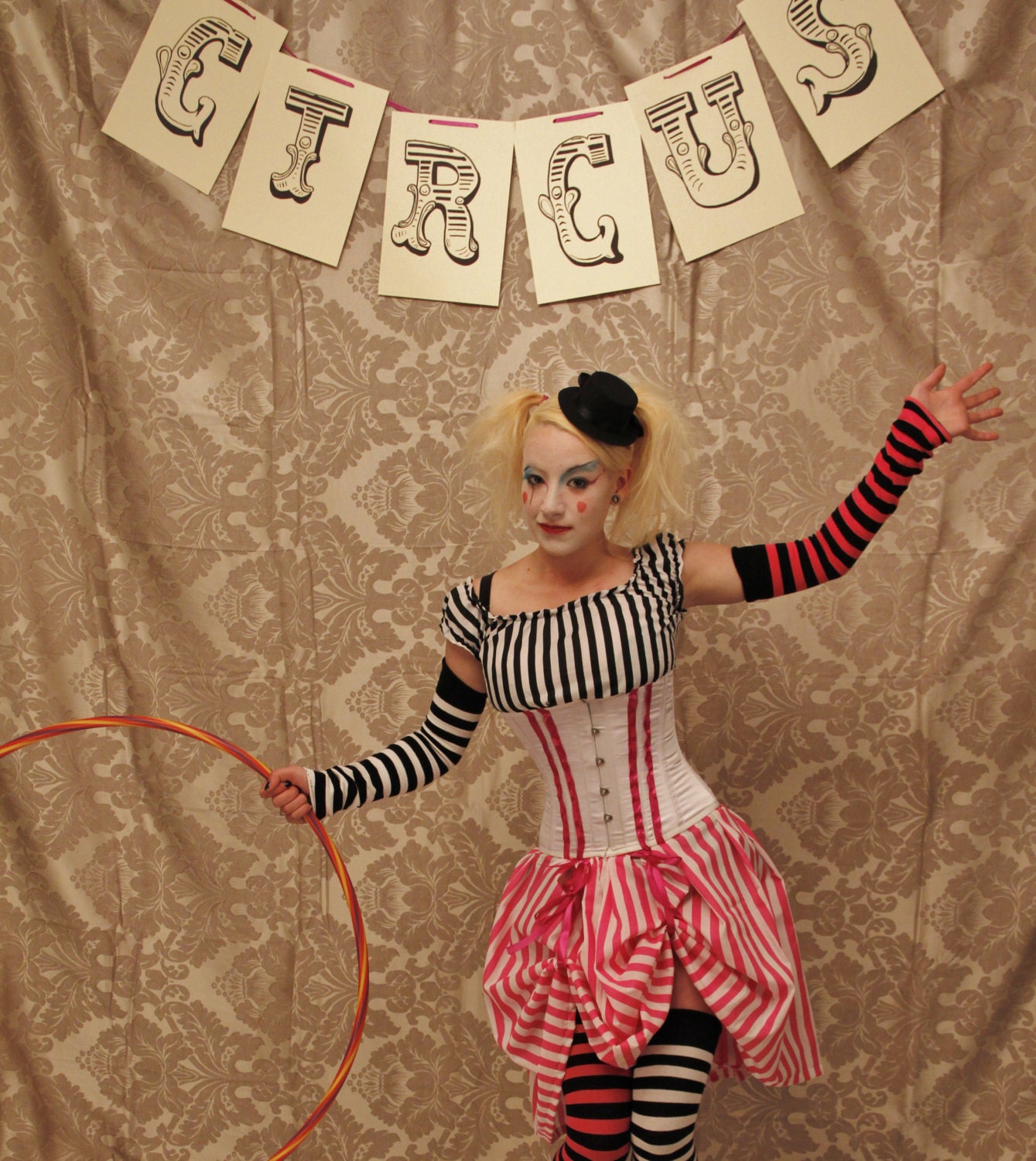 Circus Clown Corset Costume Oufit-Whole Corset Costume Outfit-MADE FOR BUYER
