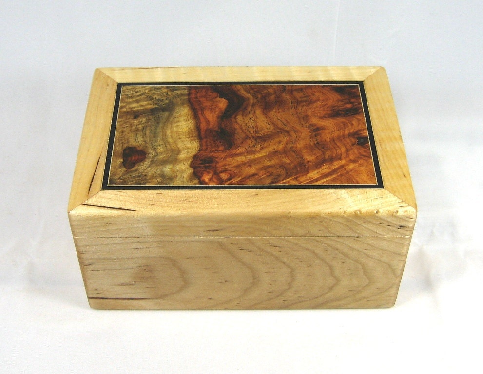 wooden stash box keepsake box curly ambrosia maple and amboyna burl