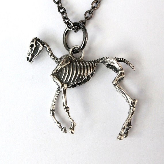 Horse Skeleton Pendant Necklace in Sterling Silver