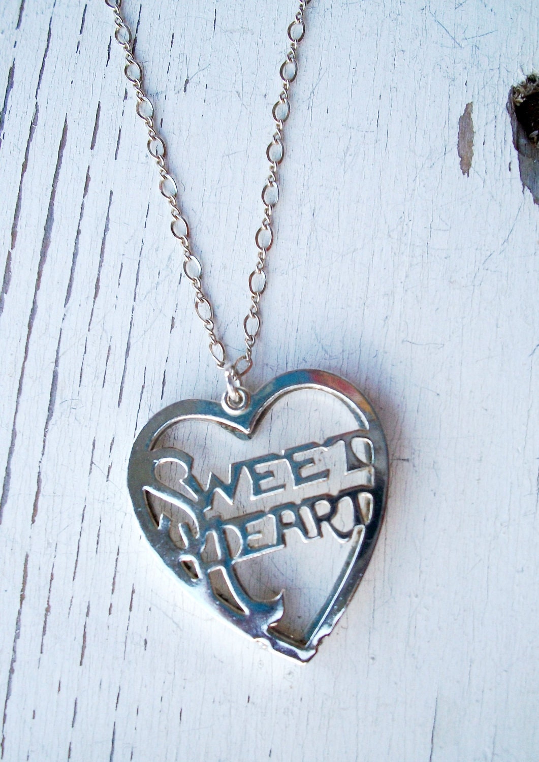 OOAK Silver NECKLACE & Heart Shaped "Sweetheart" Cutwork Pendant - Simple Elegance -SALE