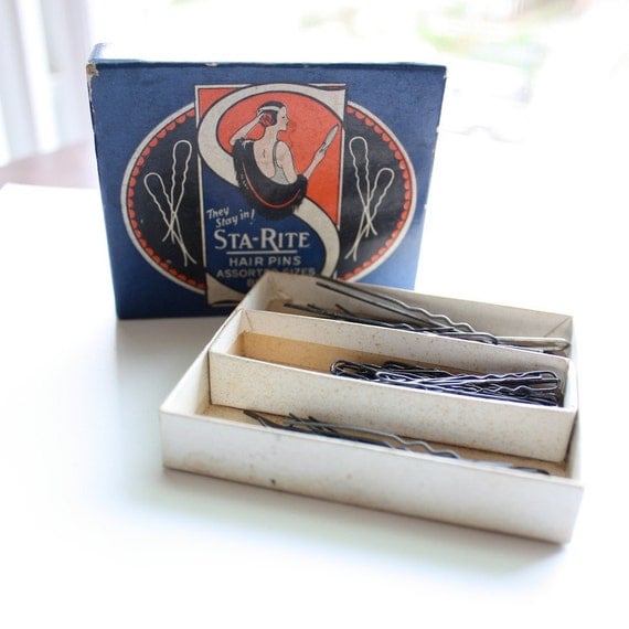 Vintage Art Deco 1940's Sta-Rite  Hair Pins Assorted Sizes Black in Original Box