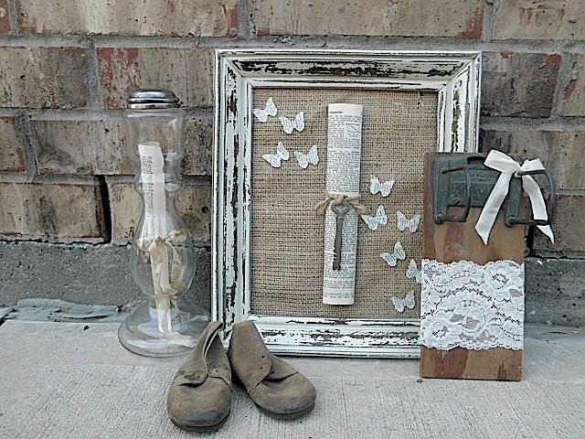 Upcycled Burlap n Ivory Home Decor Collection - Repurposed - Vintage Prairie Farmhouse Chic