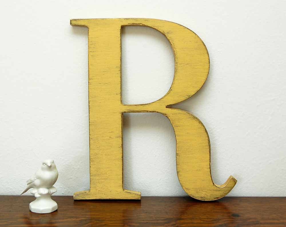 wall letter R wooden letters cottage decor signage Yellow