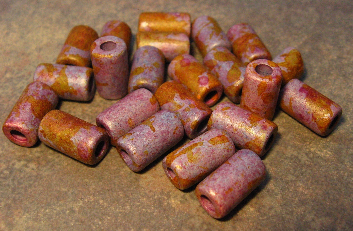 Mykonos Greek Ceramic Beads MELITZANIA II Beads 6x10mm Small Tube (10)