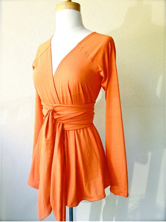 Limited Edition long sleeve belted Cardigan in Pumpkin orange  -  organic cotton  custom handmade