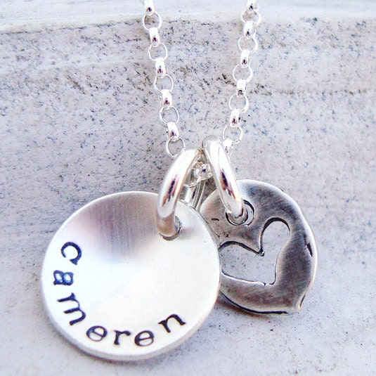 tiny hand stamped sterling silver disc tag mothers necklace