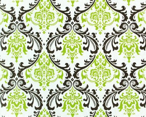 Wedding Chartreuse Green Brown and White Damask Table Runners FREE SHIP