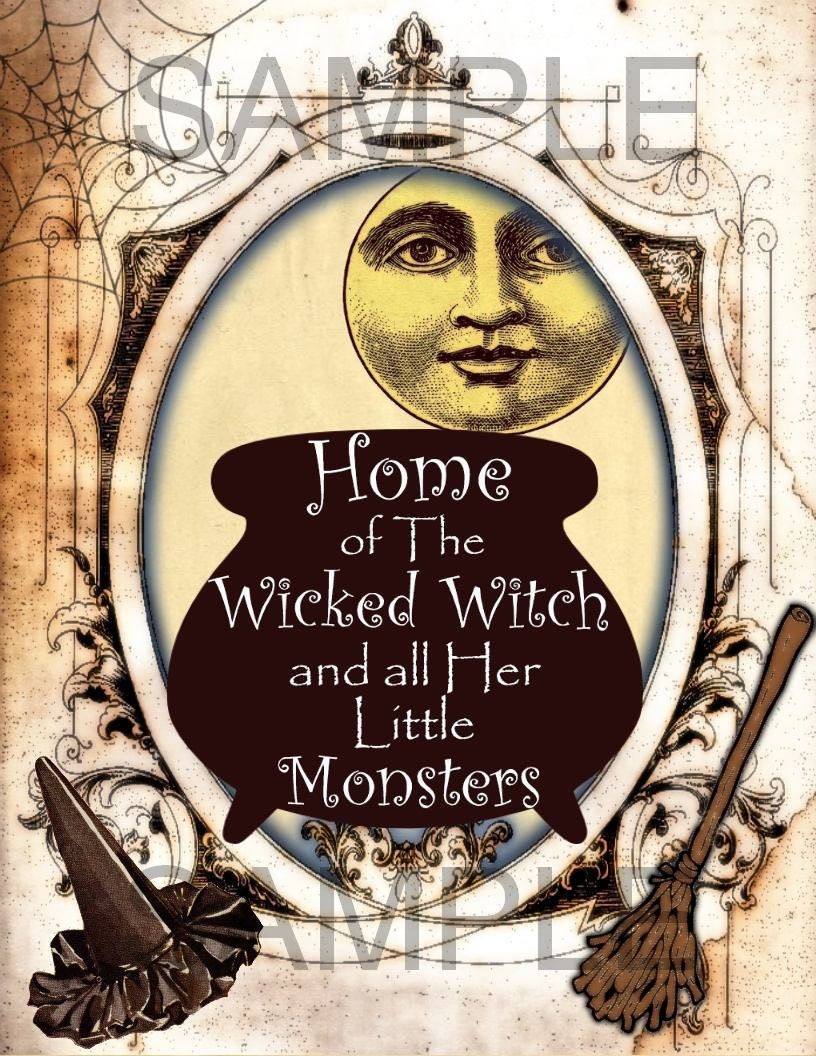 Home of the WiCkEd WiTcH and Her Little Monsters Burlap Feed Sacks Canvas Pillows Towels greeting cards - U Print JPG 300dpi