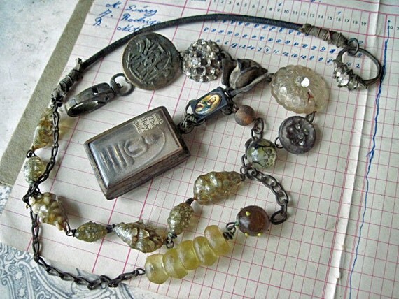 Seek the Holy Guide. Gypsy Tribal Buddhist Reliquary Assemblage Necklace.