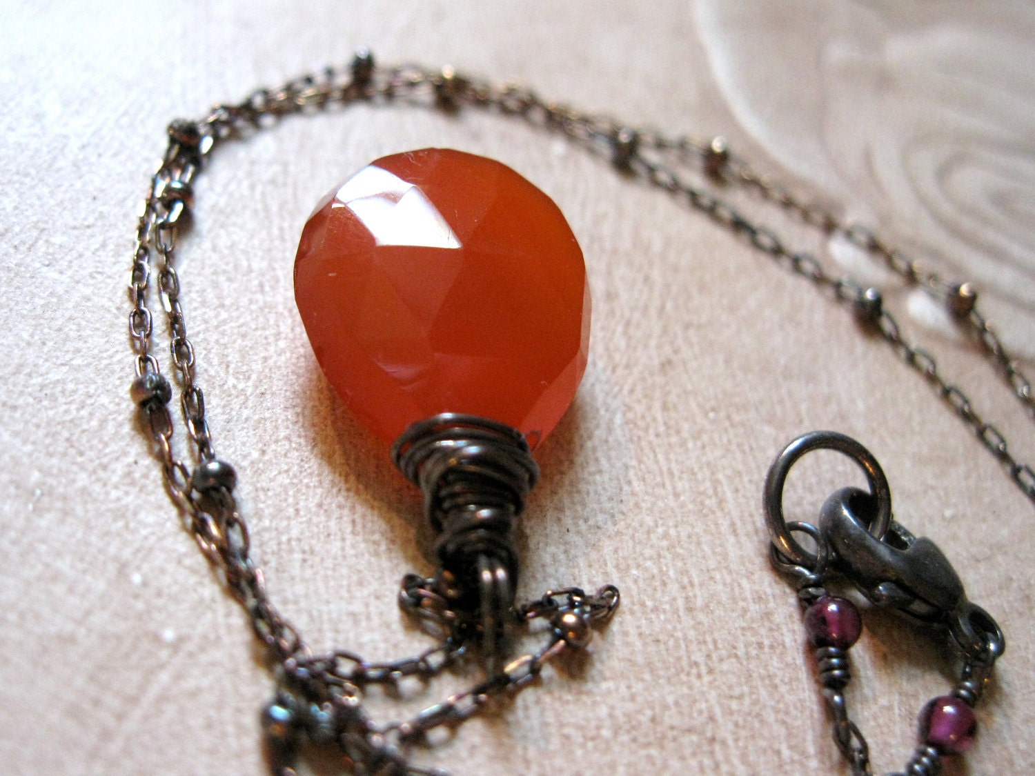 Orange Carnelian, Oxidized Sterling Silver Necklace