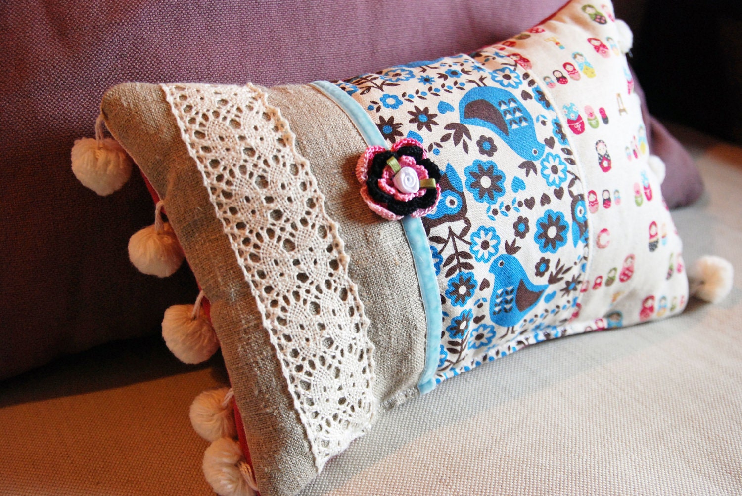 Scented Pillow in Scandinavian Style Folk Art Fabric.