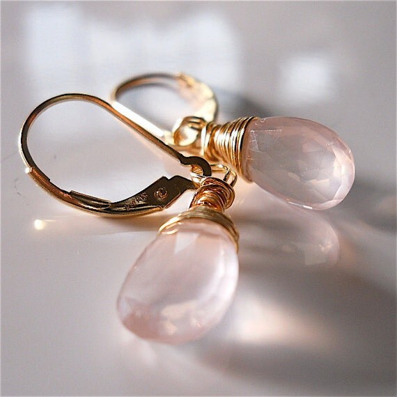 Pale Pink Rose Quartz Gemstone Earrings with by YOURDAILYJEWELS from etsy.com