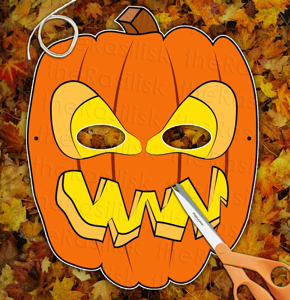 Scary Pumpkin JackoLantern Mask  Printable PDF by theRasilisk from etsy.com