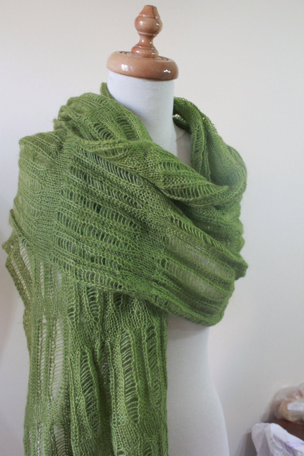 Green Beautiful Shawl RECTANGLE Forest Knitting Cool Shawl For Her Spring Fashion