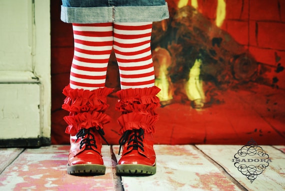 Candy Cane Stripe Footless Ruffle Tights Red and white stripe