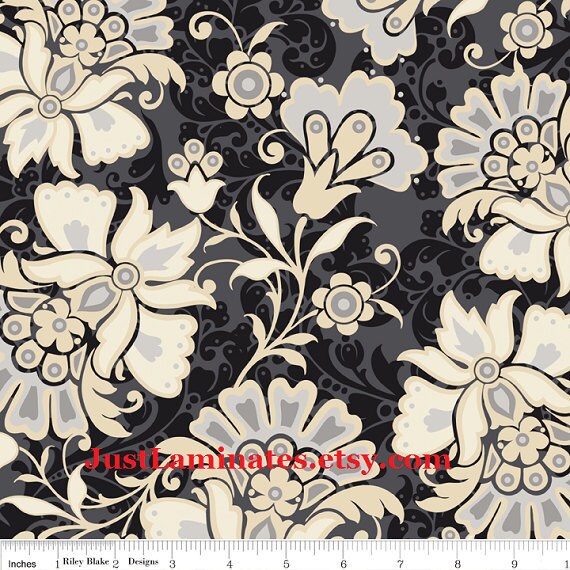 Laminated cotton fabric Lost & Found Main floral black 1 yard