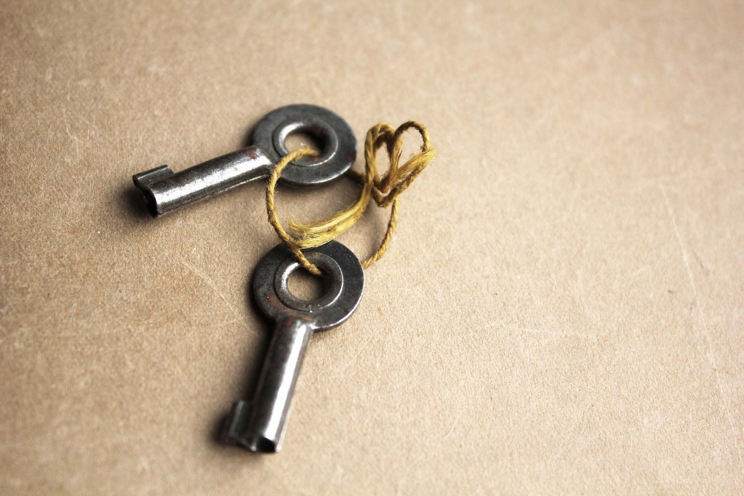 French vintage skeleton keys - round gunmetal matching pair