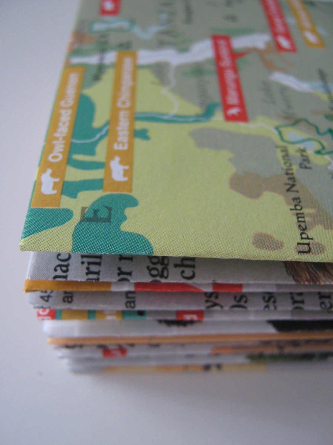 Mini Envelopes Handmade from Upcycled National Geographic Animal Maps - Set of  12 - 2-7/8" x 4-1/4"