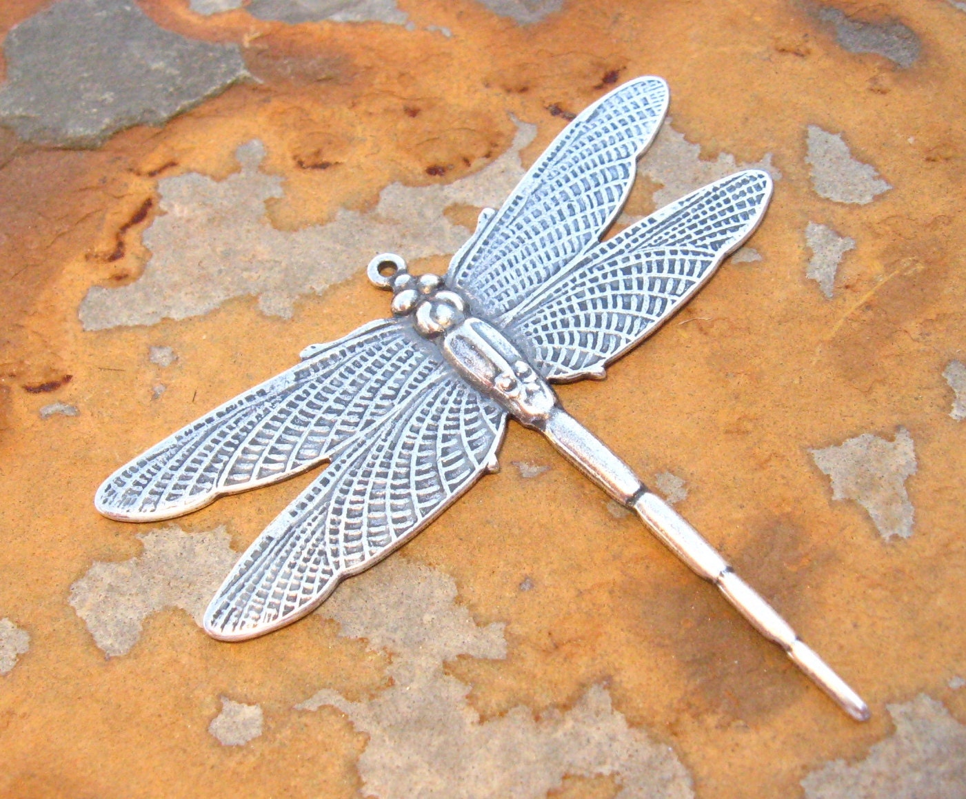 1 Trinity Brass Co. Antique Silver Large Dragonfly Pendant 49mm x 43mm - LOW SHIPPING