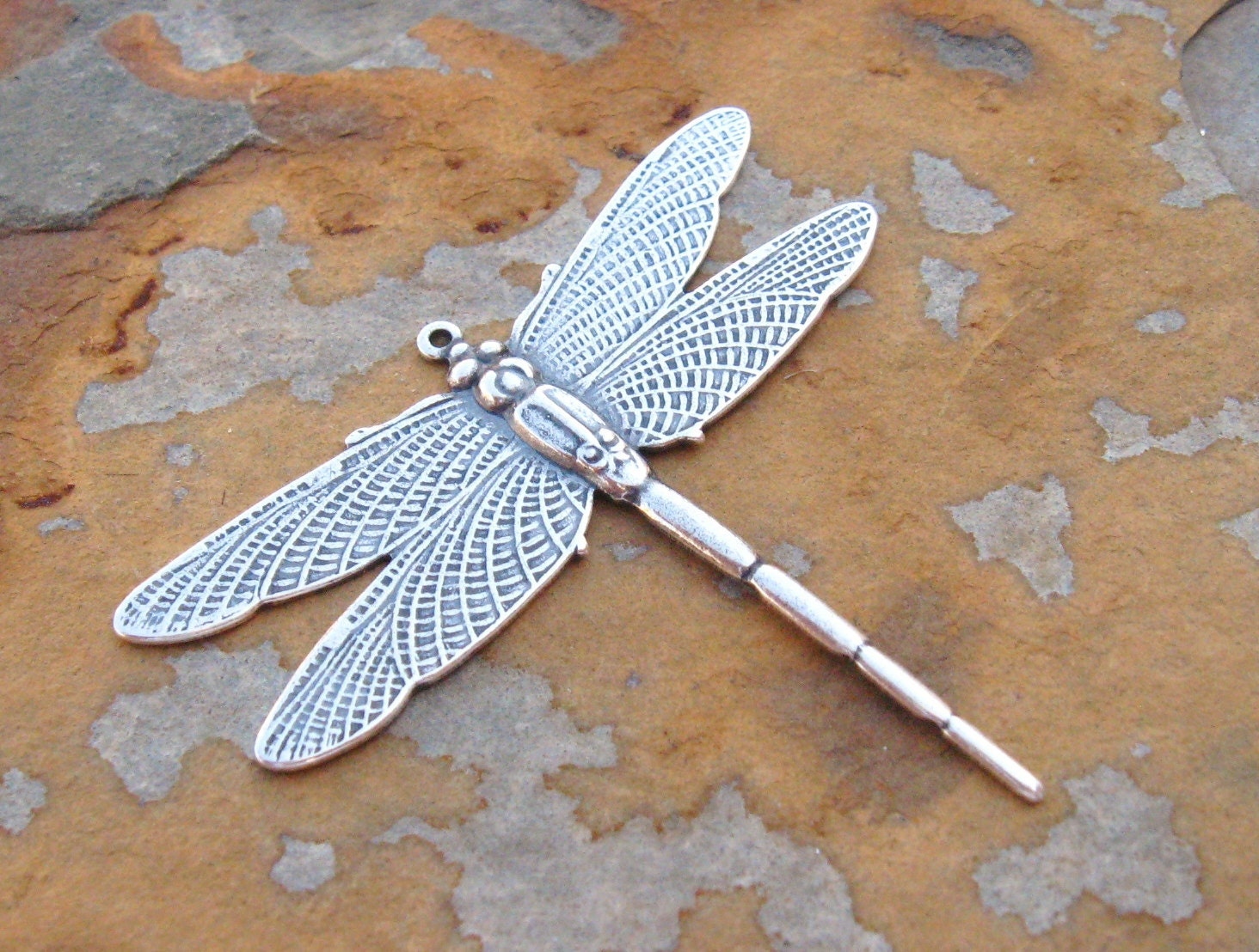 1 Trinity Brass Co. Antique Silver Large Dragonfly Pendant 49mm x 43mm - LOW SHIPPING