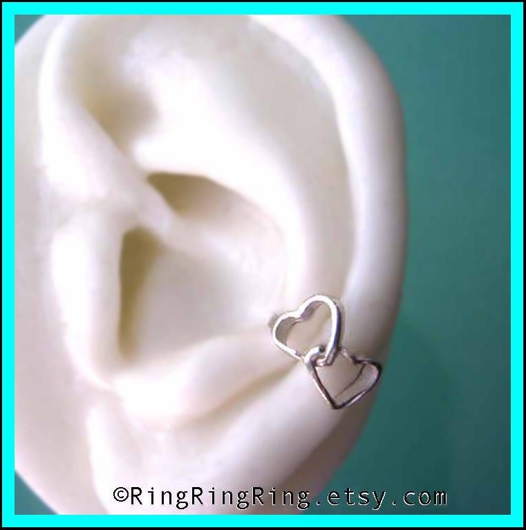 925 Solid sterling silver ear cuff earring jewelry, Double love heart, LEFT earcuff ,Birthday gift, sister, mother, girlfriend, girl friend