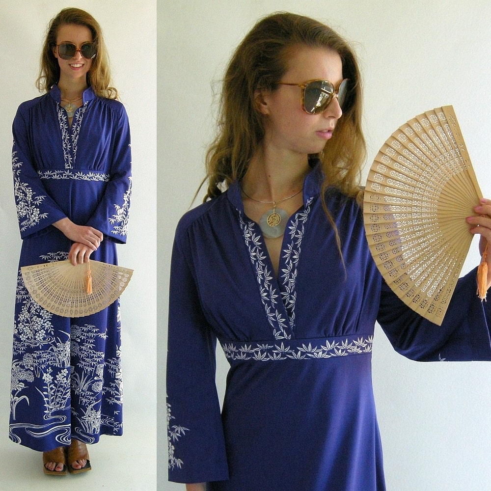 Purple Asian Boho Maxi Dress Vintage 60s 70s Caftan by empressjade from etsy.com