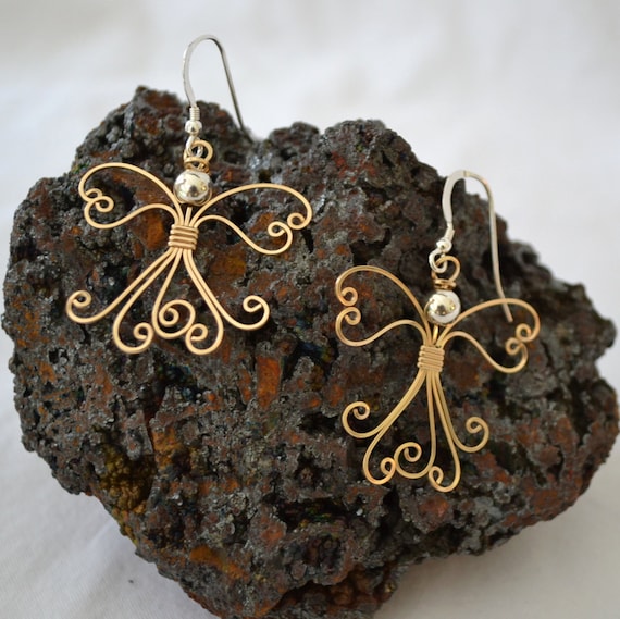 Wire wrapped Angel earrings. 14K gold filled handmade.