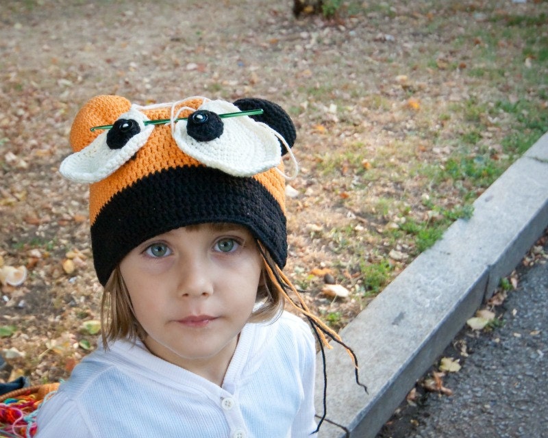 Funny Crochet Halloween Bear Hat Girlie Boy Teens Unisex Adults Orange Black Vanilla Fall Autumn Winter designed by dodofit on Etsy