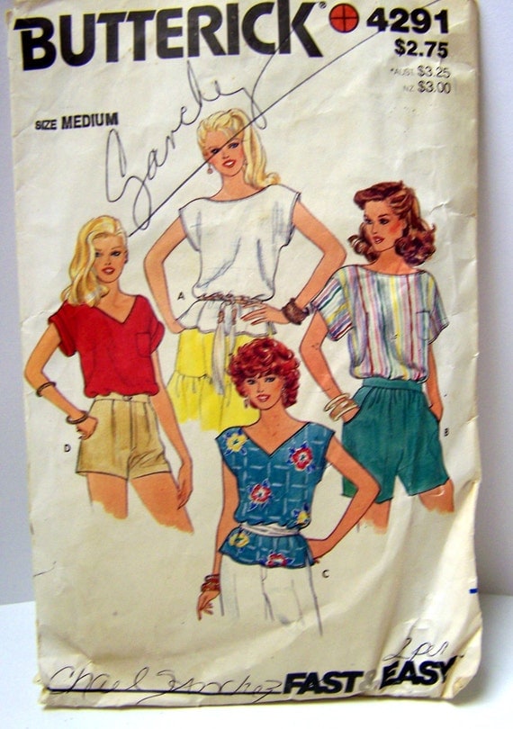 Vintage 1970s Butterick 4291 Misses Fast and Easy Tops Size Medium Bust 34-36