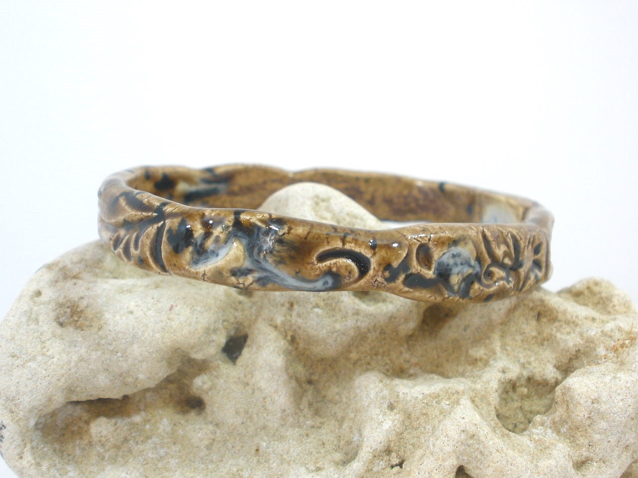 OOAK and stylish brown ceramic bracelet romance style fashion jewelry elitett
