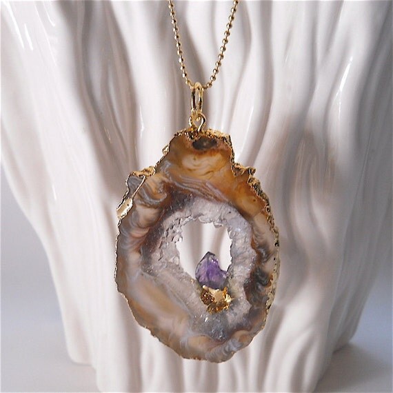 Sparkling Druzy Drusy Geode Gemstone Slab Pendant by pjclarke Sparkling Druzy Drusy Geode Gemstone Slab Pendant by pjclarke