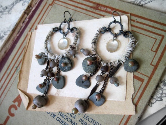 Enki of the Water of Life. Rustic Gypsy Victorian Tribal Assemblage Earrings.