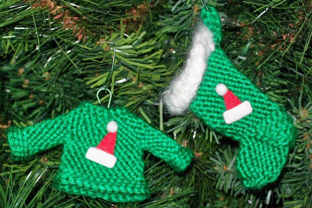 Handmade Christmas Ornaments - Tiny Sweater and Stocking S/2