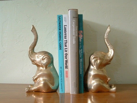 Vintage Brass Elephant Bookends