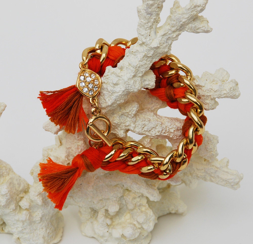 Orange Woven Friendship Bracelet with Pave Detail