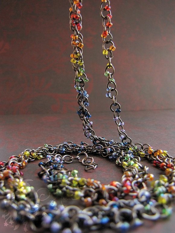Magickal Necklace - Chakra Colors Two Strand Necklace Red Orange Yellow Green Blue Indigo Violet  - Spinning Layers