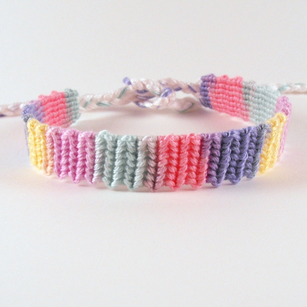 Knotted Friendship bracelet, Macrame, Simply Shaded  Pastel Rainbow (m6)