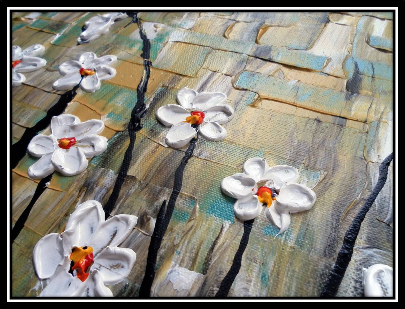 ORIGINAL White Flower Painting 48x24 Abstract Landscape Artwork Flowerscape Heavy Textured Modern Contemporary art Made to Order by OTO