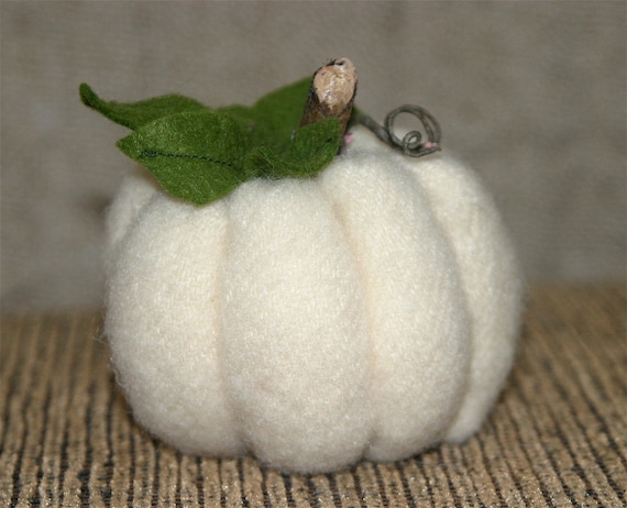 Eco White Pumpkin Fall Decoration Halloween Thanksgiving all recycled (woolcrazy)