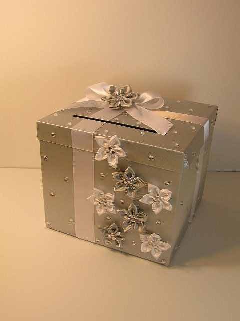 Silver and White Wedding Card Box Gift Card Box Money Box HolderCustomize 
