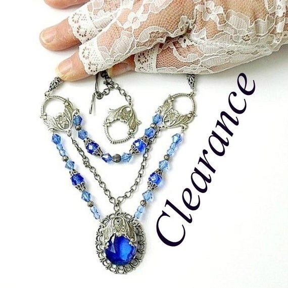 Clearance Unique Sapphire Crystal Silver Bib Necklace