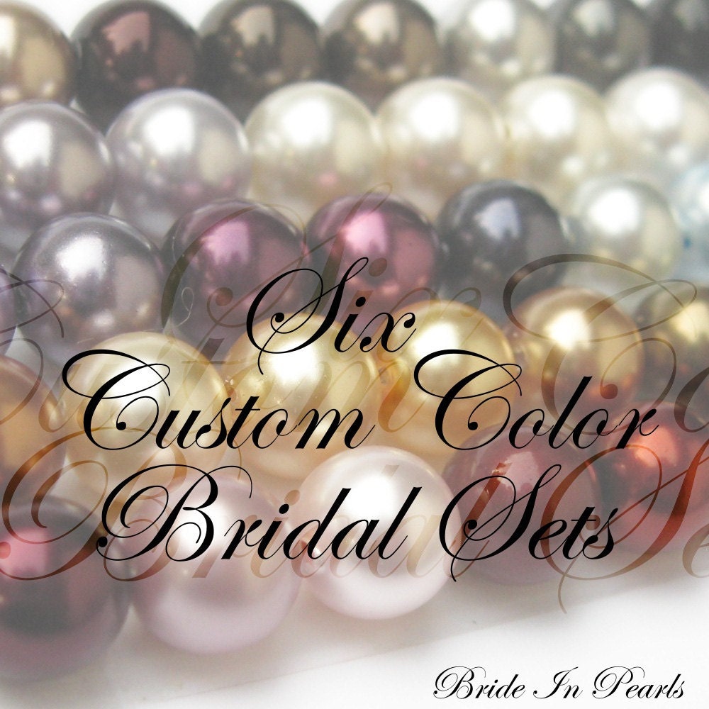 6 Bridesmaid Jewelry gift sets in sterling silver and pearl necklaces and earrings , choose your color (cream shown)