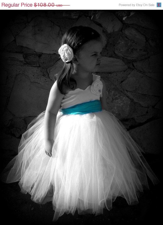 Flower Girl Dress. Wedding Tutu. White and Blue. Sizes newborn baby child toddler FALL SALE
