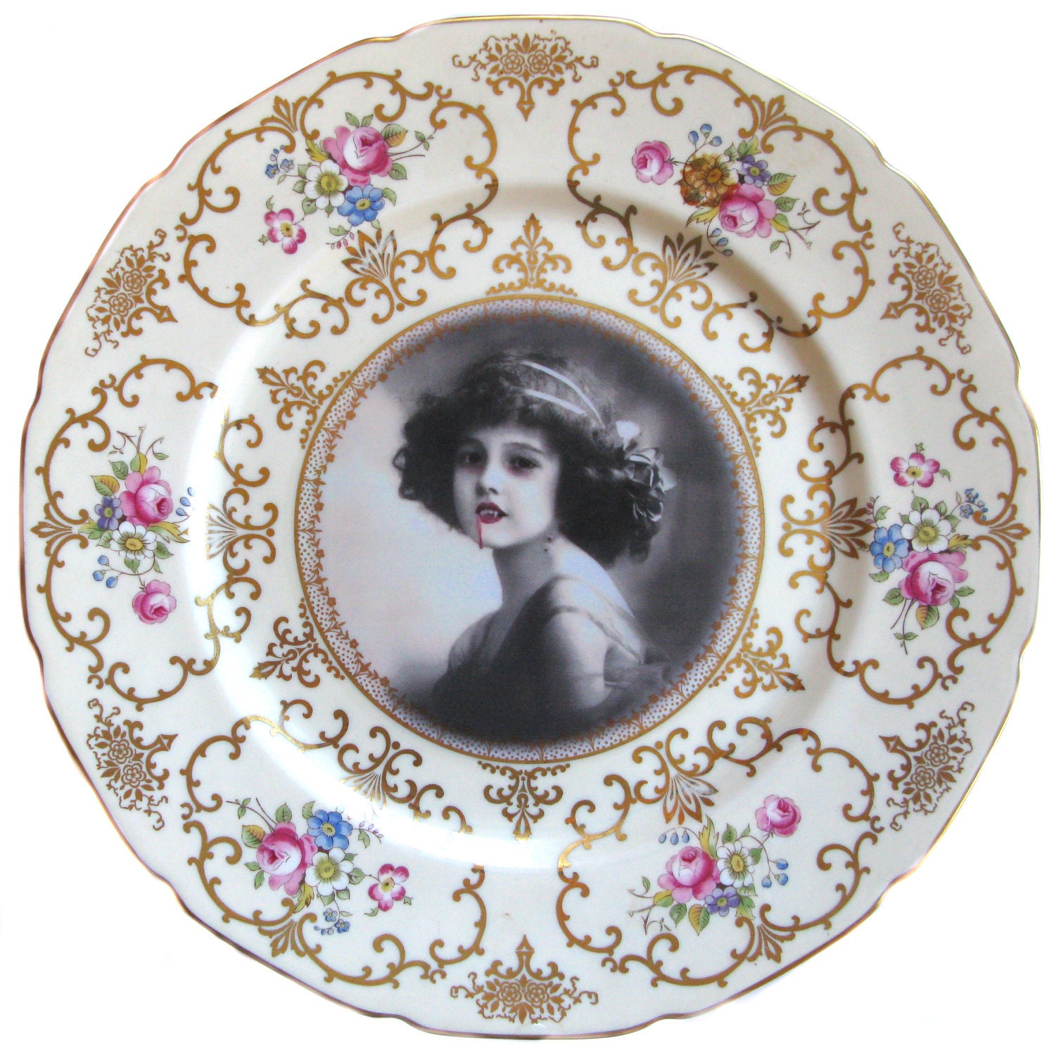 Lilith the Vampire Girl Portrait - Altered Vintage Plate