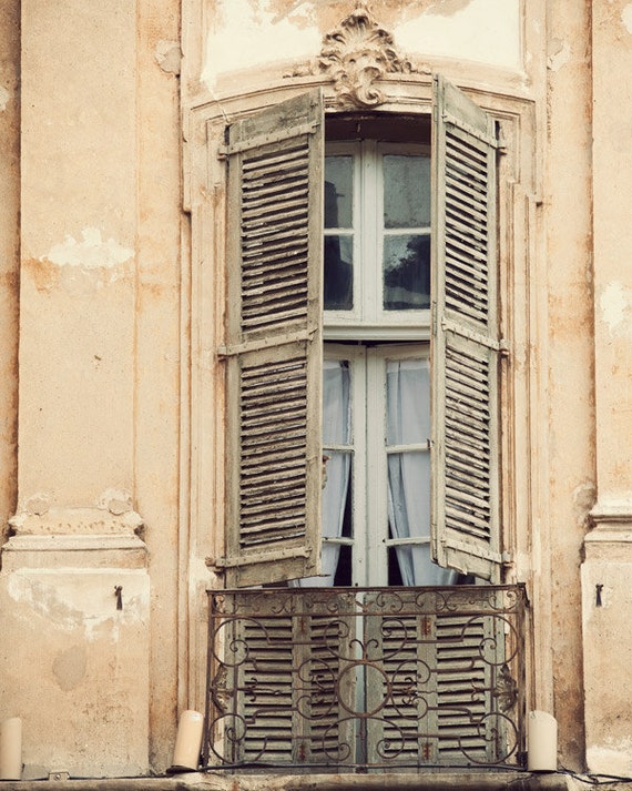French Window, South of France, Travel Photography, Pale Peach, Shabby Chic, Home Decor - La Bohème